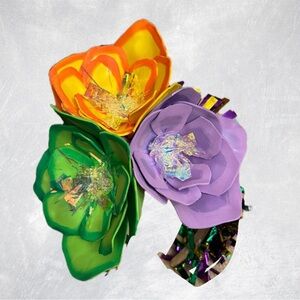 Locally made, Mardi Gras 3 Float Flower Stacked Headpiece